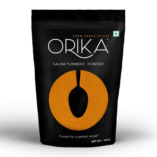Orika Kitchen Essentials Combo 1 (Hot Red Chilli Powder 2pc, Salem Turmeric Powder 2pc, Coriander Powder 2pc) (Pack of 6, 100gms each) - Orika Spices India